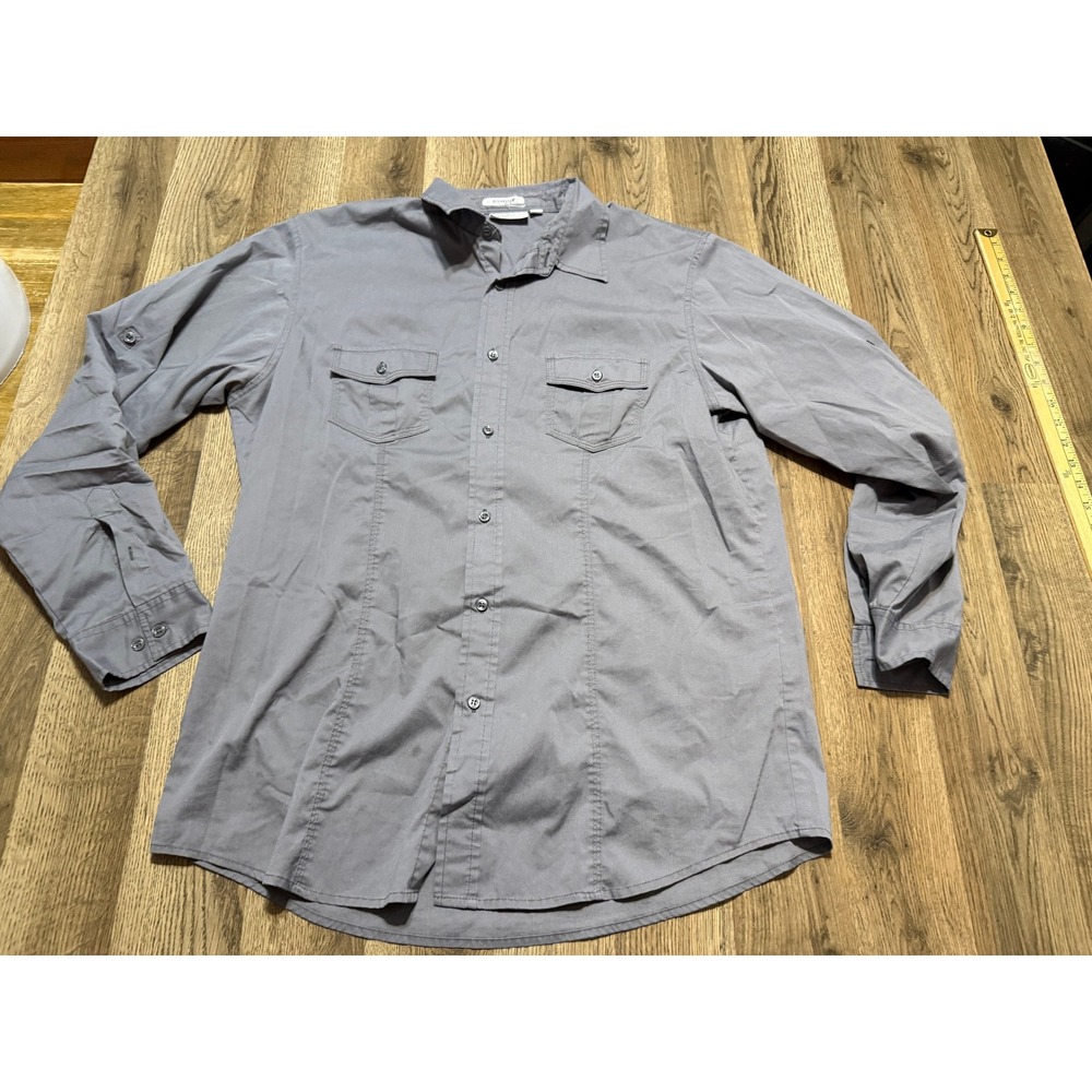 Chef Works Mens Gray Long Sleeve Button Down Work Shirt Large Roll Tab Pockets